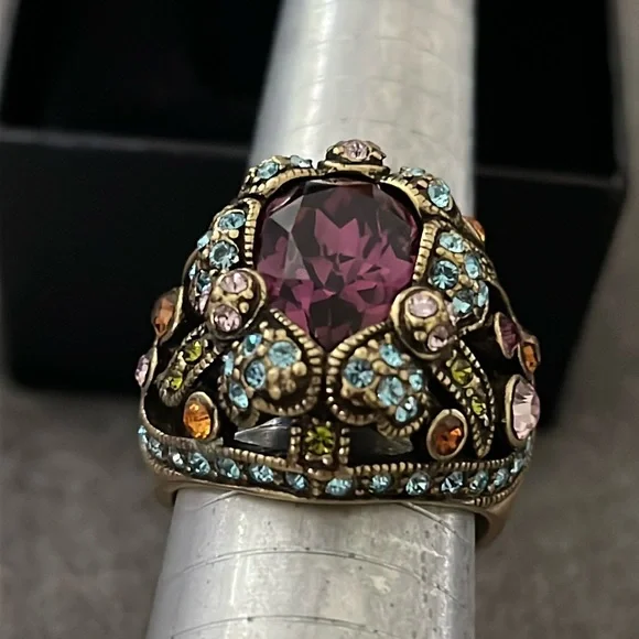 Heidi Daus Teardrop Amethyst Crystal Studded Statement Ring-10.5 - Picture 9 of 11